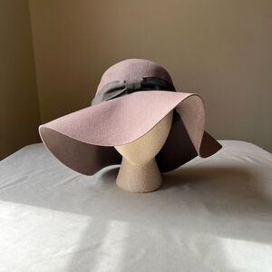 Yellow 108 Salvaged Wool Wide-Brim Floppy Fedora Bow Accent Size S (Ladies)